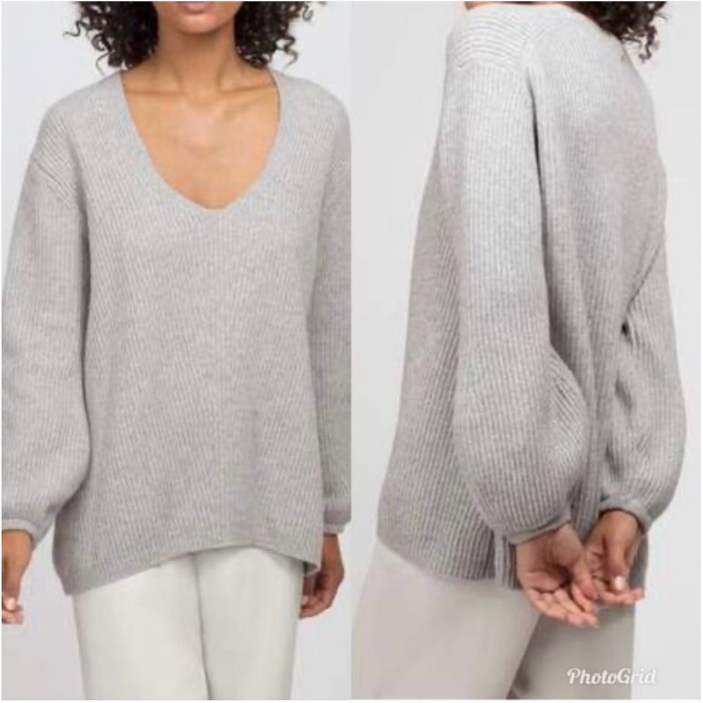 Cuyana Wool Grey Balloon Sleeve Sweater